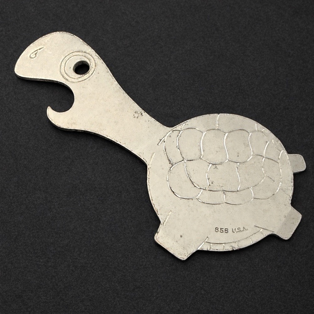 Vintage B&B USA Metal Turtle Bottle Opener Etched Star Chemical Co Chicago 23 3"